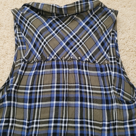 Rock & Republic Plaid Studded Button Down Sleeveless Tank Top S Grunge Y2K - Picture 7 of 12